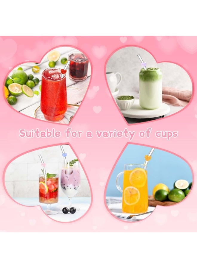 هابي هوم طقم 5 مصاصات زجاجية ملونة قابلة لإعادة الاستخدام بشكل قلب مع فرشاة تنظيف – مصاصات مقوسة مقاومة للكسر للمشروبات الساخنة والباردة مثل القهوة، الكوكتيل، الميلك شيك، السموثي، العصائر – تصميم لطيف وجذاب هدية مثالية - Image 5